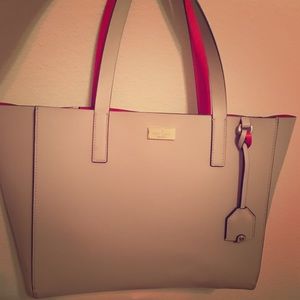 Kate Spade taupe/red leather tote